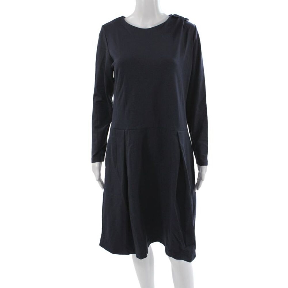 Le Muse Womens Shift Dress Long Sleeve Knee Length Black Round Neck Size M